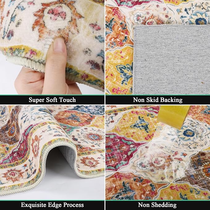 HEBE Hallway Runner Rug 2'x6', Washable Non Slip Kitchen Rug Runner | Soft Boho - Image 3
