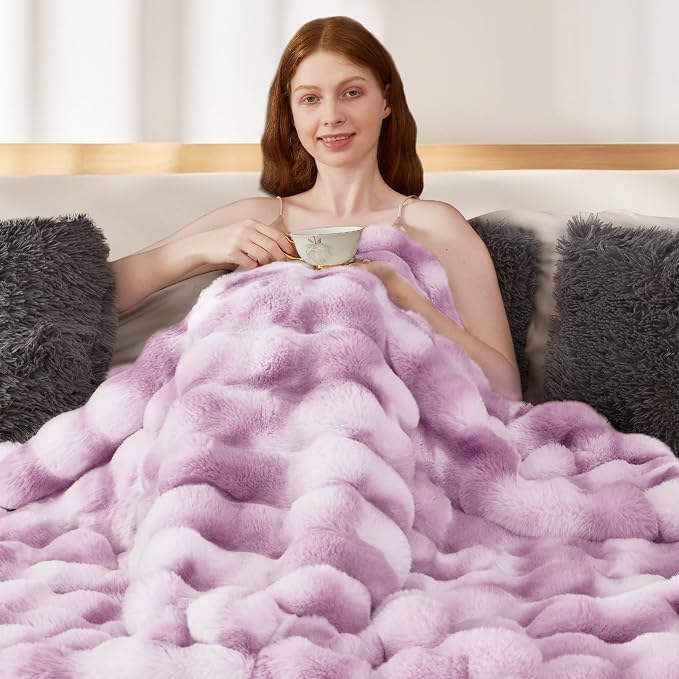 Luxury 1000GSM Faux Rabbit Fur Throw Blanket - Image 6