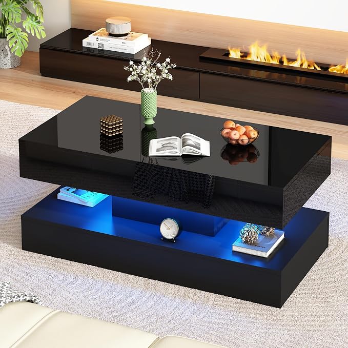 Uspeedy 39.37in Large High Glossy LED Coffee Table - Image 6