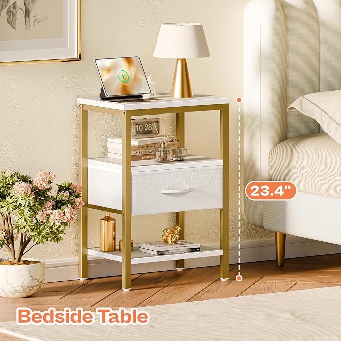 SUPERJARE Nightstand with Charging Station, Bed Side Table with Adjustable - Image 3