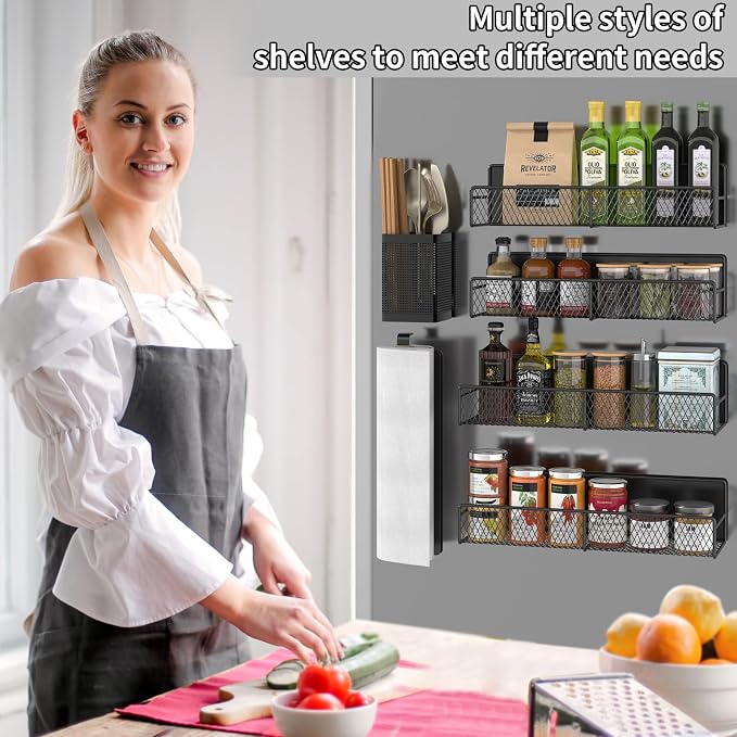 Magnetic Spice Rack for Refrigerator, 6 Pack 100% Metal Strong Magnet Shelf - Image 6