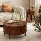 ZttRiee Side Table with Sliding Door & Cabinet, End Table - Image 6