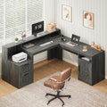 YOMILUVE 63" Farmhouse L Shaped Executive Desk by YomiluveDesign