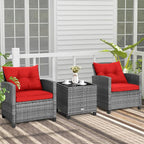 COSTWAY 3PCS Patio Furniture Set, PE Rattan Wicker Sofa w/Washable Cushion and - Image 2