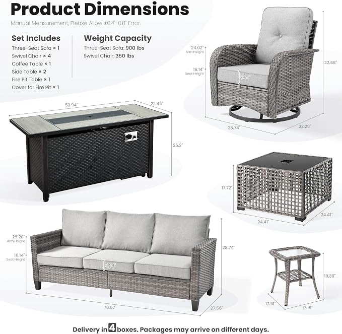 ovios 9 Pieces Patio Furniture Set, Outdoor Wicker Sofa Couch - Image 8