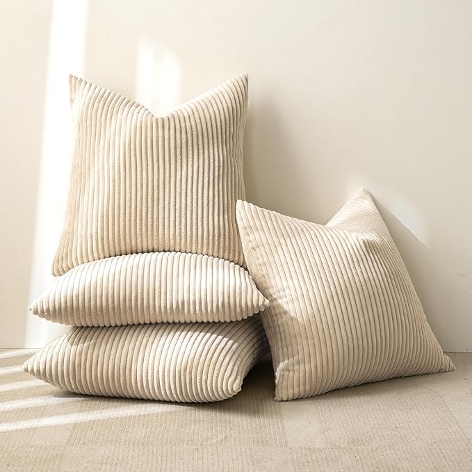 MIULEE Soft Corduroy Decorative Throw Pillow Covers Beige 20x20 | Set of 4 - Image 7
