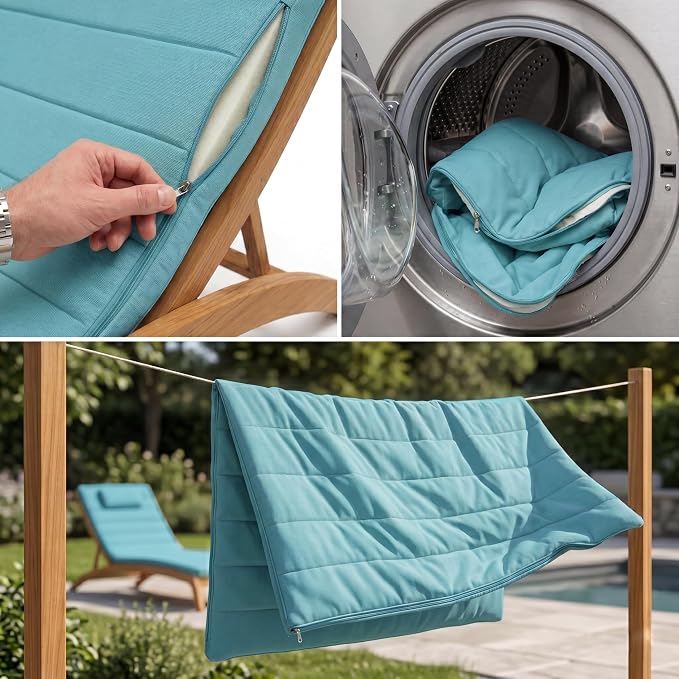 Quilted Chaise Lounge Outdoor Patio Furniture Cushions | Water-Resistant Patio - Image 5