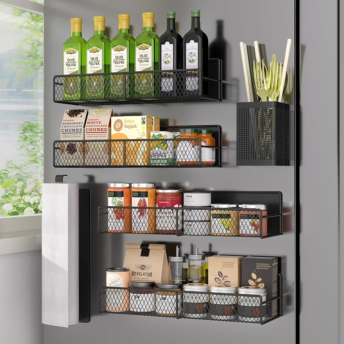 Magnetic Spice Rack for Refrigerator, 6 Pack 100% Metal Strong Magnet Shelf by DTUQYX
