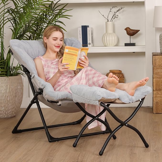 Comfy Saucer Chair for Adults, Soft Faux Fur Bedroom Chair - Image 2