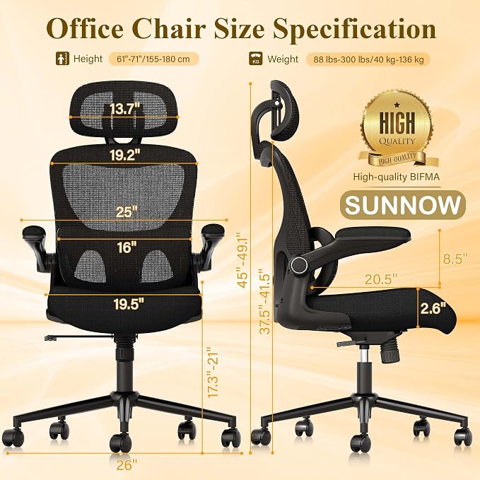 SUNNOW Ergonomic Office Chair, Comfy Mesh Desk Chair, High Back Computer Gaming - Image 3