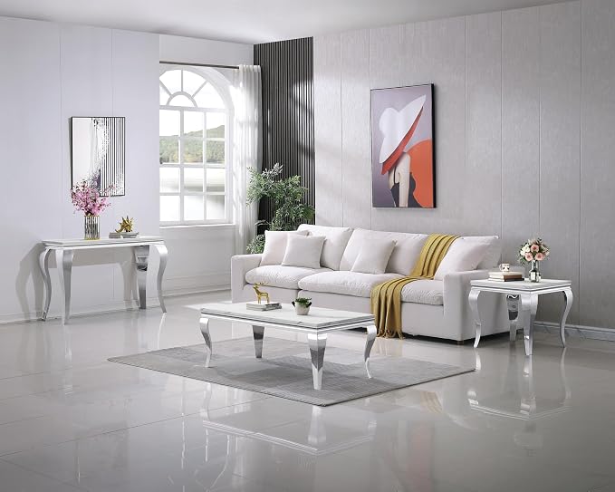 Henf 47" Modern White Faux Marble Coffee Table - Image 6