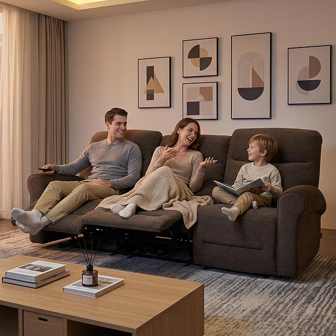 MCombo 87.8" Wall Hugger Power Reclining Sofa, 3-Seat Triple Recliner Couch - Image 2