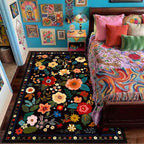 RELEANY Floral Washable 4x6 Area Rugs Black | Flower Carpet Print Boho Cute Non - Image 3