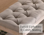 Farmhouse Storage Bench Wooden Entryway Upholstered Tufted Ottoman Bench - Image 6
