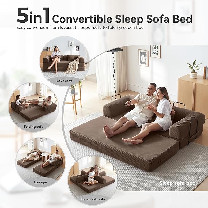 Convertible Modular Sleeper Sofa Bed, Mid Century Modern Decor Love Seat Memory - Image 4