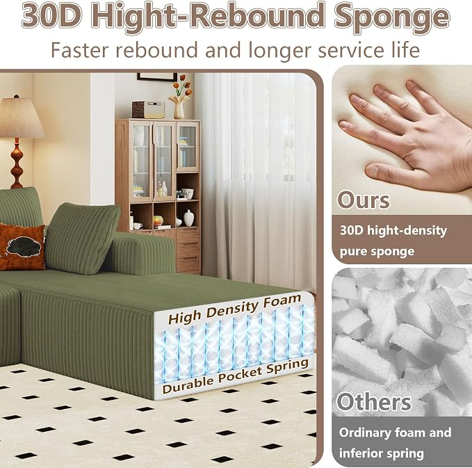 95" Cloud Sectional Couch with L-Shape Chaise, Modular Comfy Sofa Chaise Longue - Image 5