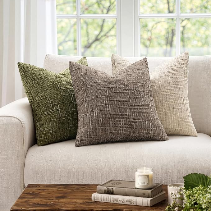 MIULEE Chenille Textured Euro Pillow Covers Taupe Grey 22x22 Set of 2 | Slubby - Image 4