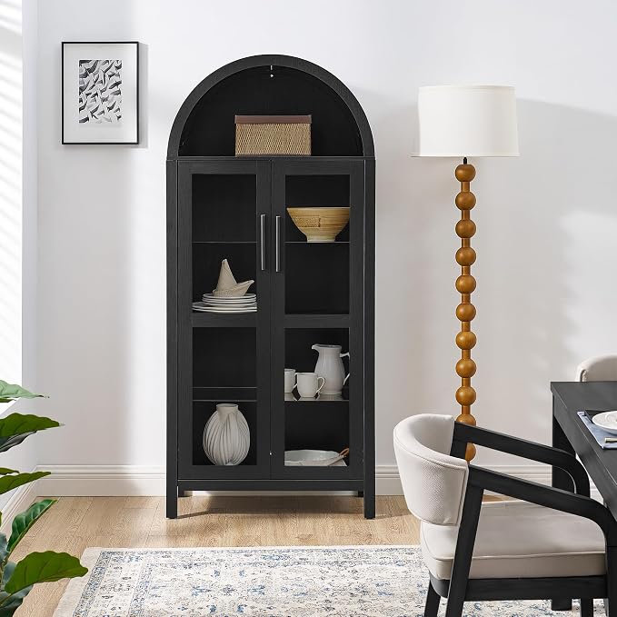 67" Black Tall Display Cabinet by Unknown