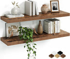 Fun Memories Floating Shelves for Wall, 32 Inch Set of 2 Rustic Wood Wall by FunMemories