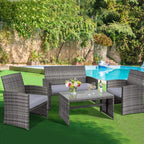 Tangkula 4 Pieces Patio Wicker Conversation Furniture Set, Patiojoy Sofa & - Image 9
