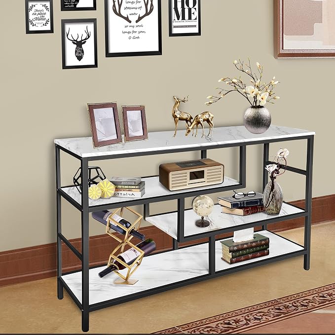 AT-VALY Console Table with Storage Shelves, Sofa Table Entryway Table with Faux - Image 5