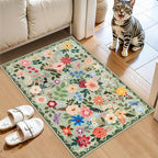 PLHXFR 2x3 Small Entryway Rug: Floral Washable Indoor Soft Carpet Green | - Image 2