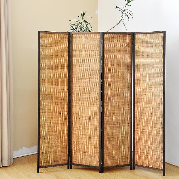4 Panel Bamboo Room Divider Screen, 5.6 FT Tall Bamboo Divider Folding Panel - Image 4