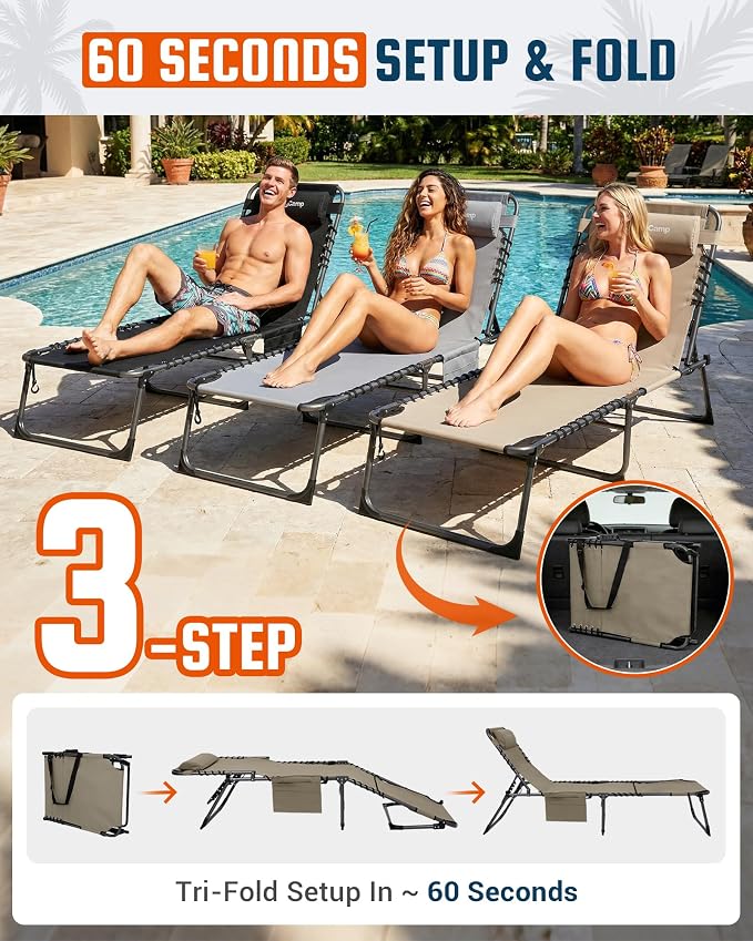KingCamp Lounge Chair Outdoor, 400LBS Tanning Chairs - Image 9