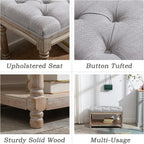 Farmhouse Storage Bench Wooden Entryway Linen Upholstered Ottoman Button Tufted - Image 3