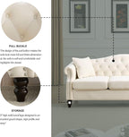 2 Piece Beige Velvet Chesterfield Sofa Set - Image 5