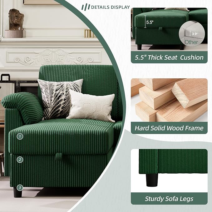 Vongrasig Convertible Sectional Couch, 3 Seat L Shaped Sofa - Image 4