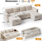Sunny Heart 106" U Shaped Sectional Sleeper Sofa Bed - Image 2