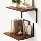 Fun Memories Rustic Brown 12 Inch Deep Floating Shelves Set of 2, Wall Mounted by FunMemories