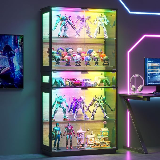 RGB Glass Display Cabinet, 5-Tier Lighted Display Case - Image 9