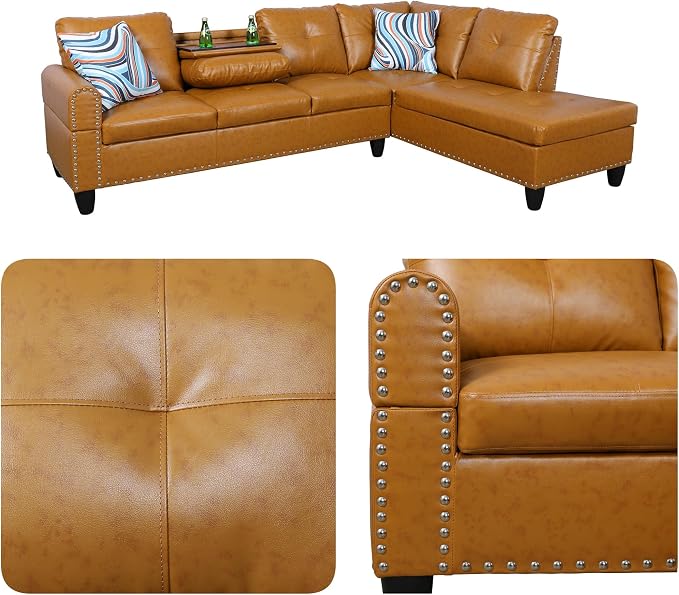 97.5" Yellow Couch L Shaped Couch Set, Modular Sectional Couches - Image 3