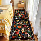 Floral Washable 2x8 Area Rugs Runner Entryway Hallway Black | Flower Carpet - Image 6