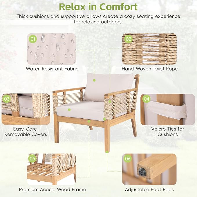VilroCaz 5-Piece Patio Conversation Set, All Weather Sectional Sofa Set w/ 3 - Image 5