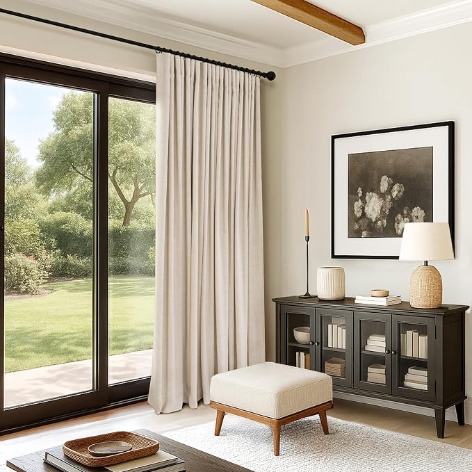 INOVADAY Linen Textured 100% Blackout Sliding Door Curtains 102x96 Oatmeal | 1 - Image 7