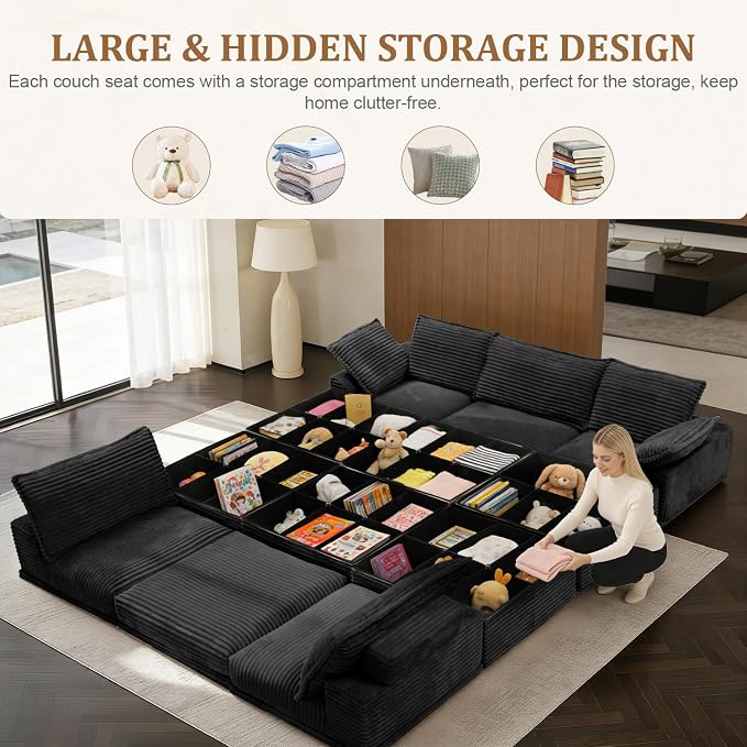 Upgrade Boneless Couch with Storage, Extra Deep&High Seat Modular Sectional - Image 4