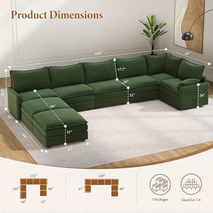 Vesgantti Large Modular Sectional Sofa, Big Comfy Cloud Couch - Image 2