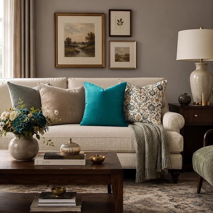 GIGIZAZA Teal Velvet Pillow Covers 22x22 Decorative Pillows Pack of 2 | Blue - Image 2