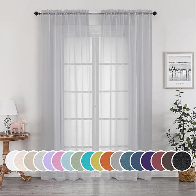 Light Grey Sheer Curtains 84 inches Long 2 Panels Set by OWENIE