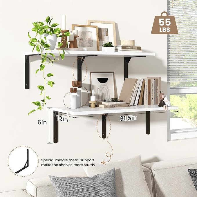 Fun Memories Floating Shelves for Wall, 12 Inch Deep Floating Shelves Set of 2 - Image 4