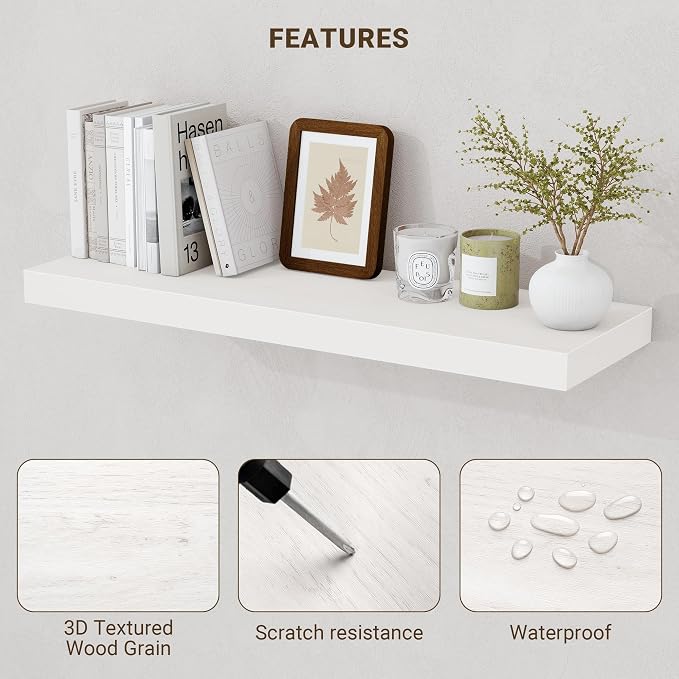 Acovy 24 Inch Floating Shelves, Wooden Shelves - Image 5