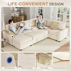 Hanherry Sectional Couch with Pull Out Sofa Bed, Chenille Sleeper Sofa with - Image 3