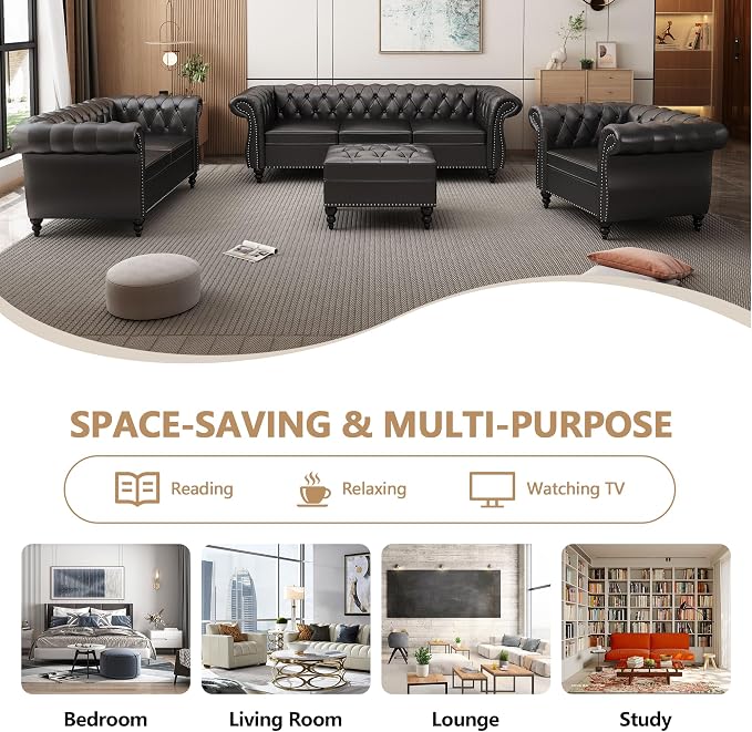 QHITTY 2 Piece Living Room Set, Sectional Chesterfield Sofa Chair Contemporary - Image 6