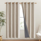 NICETOWN Oatmeal Bedroom Full Blackout Linen Curtain Panels Set of 2, Thick - Image 2