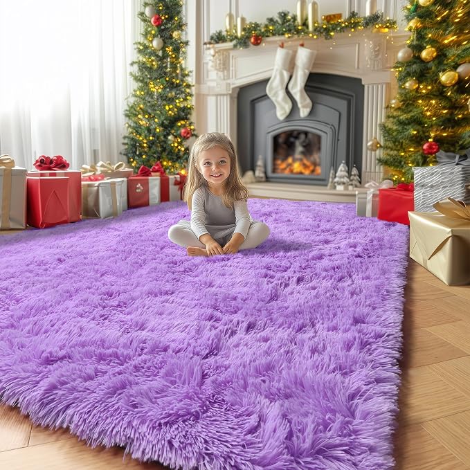 Amdrebio Purple Fluffy Kids Area Rug 4x6 by Amdrebio