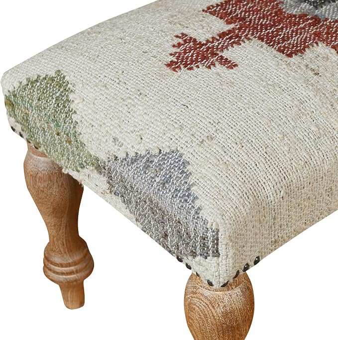 LR Home Off-White/Multicolor Handmade Upholstered Bench - Image 5