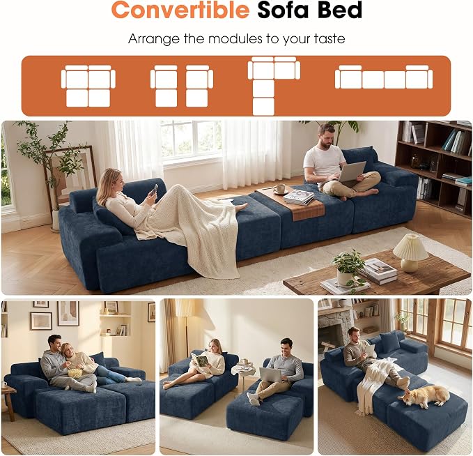 83.5" Boneless Loveseat with 2 Ottoman, Cloud Comfy Sofa Bed, Modular Sofa - Image 8